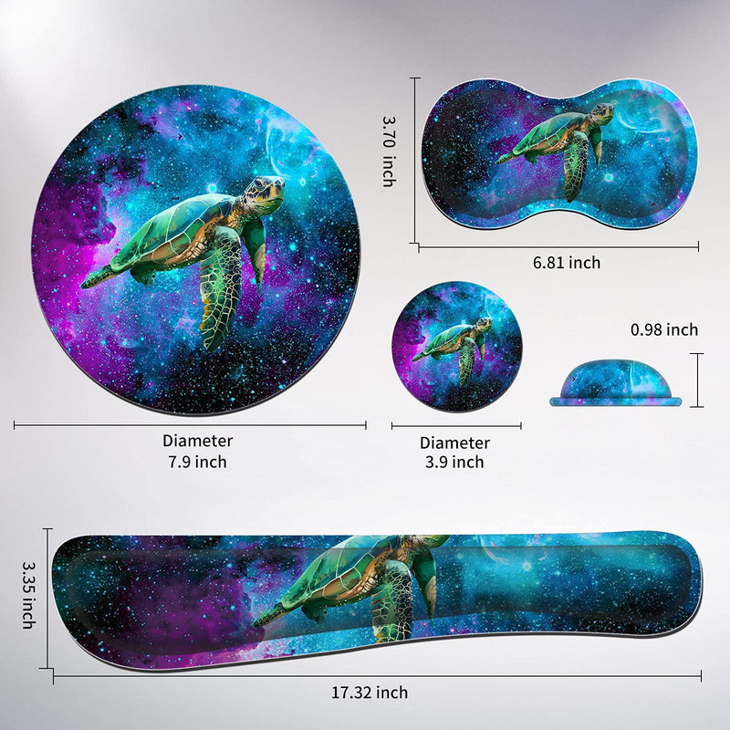 Keyboard Wrist Rest & Mouse Pad & Mouse Wrist Rest Support & Coaster, Non Slip Rubber Base Wrist Support with Ergonomic Raised Memory Foam for Computer Laptop Home Office, Turtle Galaxy