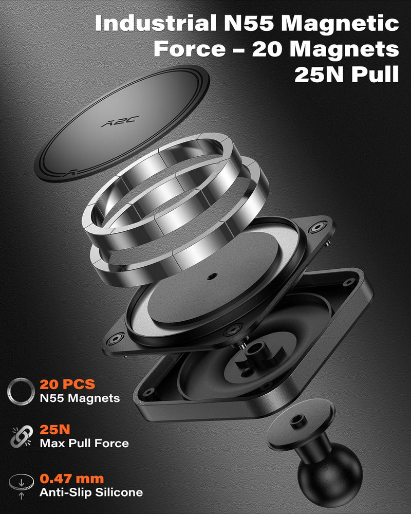 APPS2Car Heavy Duty Magnetic Cup Phone Holder Mount | Aluminum Arm | Dual Ring N55 Magnets | Fits 3"-4" Cup Holders, 20mm Ball Joint | Compatible with MagSafe iPhone, Samsung, Smartphones