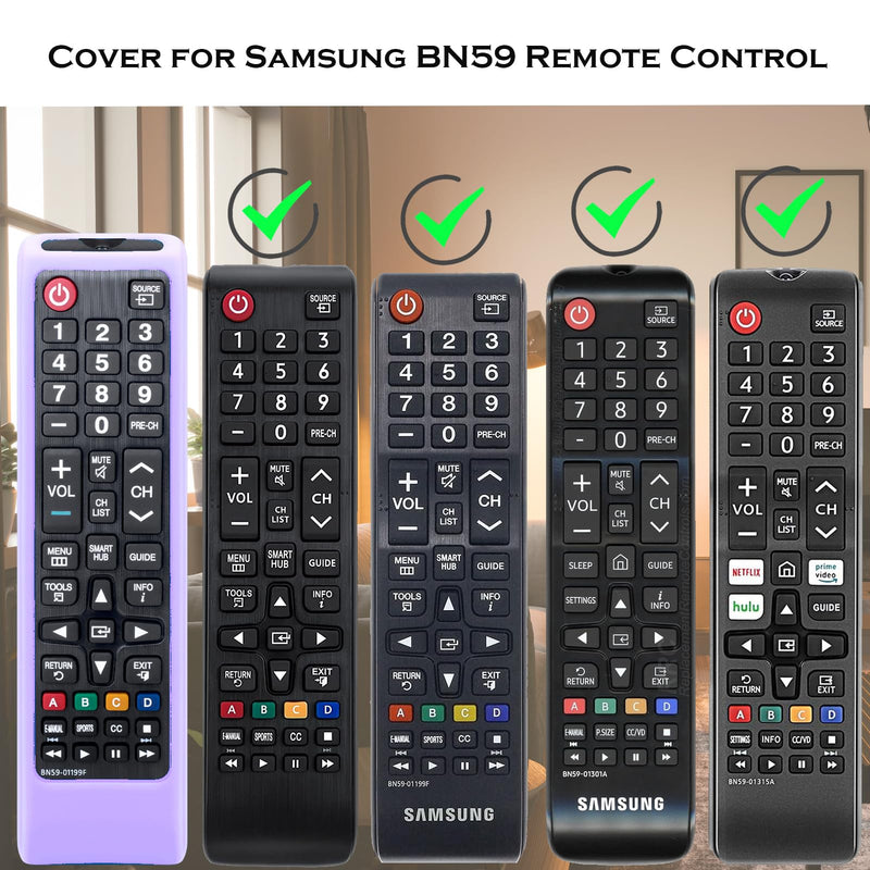 Remote case for Samsung TV Controller, Silicone Remote Cover for BN59-01199F Samsung Remote Control, Smart TV Remote Skin Sleeve Glow in The Dark (Lilac) Lilac