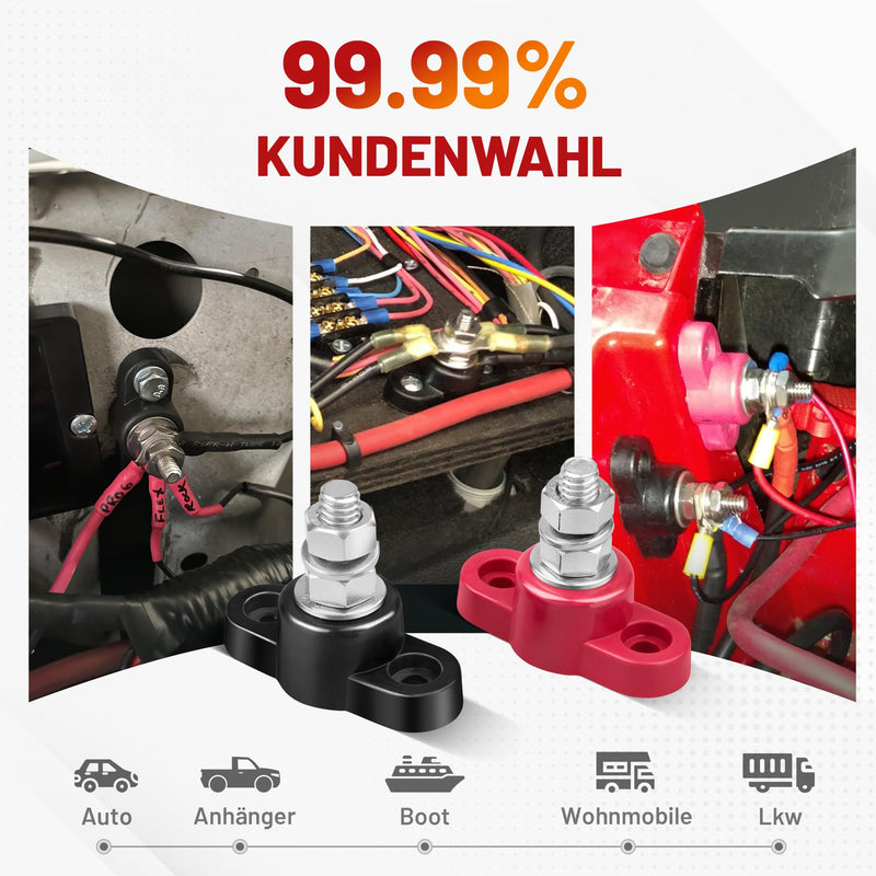 RED WOLF M8 Connection Bolts 150 A 12 V, Battery Terminal Blocks Busbar for Car Truck Motorhome Boat Power Distribution Clamp Block Pack of 2 Single Bolt Busbars