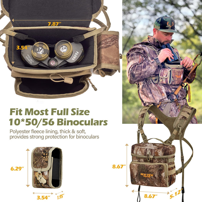NEW VIEW Binocular Harness Chest Pack with Detachable Rangefinder Pouch,Adjustable Bino Harness&Rain Cover-Ideal for Hunting Large Camo Tree