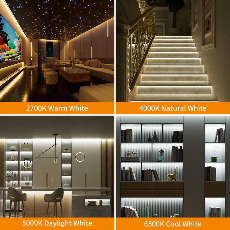 PAUTIX CCT COB LED Strip Light White Tunable 3200LEDs,CRI90+ 16.4ft/5m Dimmable 2700K-6500K 24V LED Tape Lights Kit,Work with Alexa/Google Assistant,for Under Cabinet Bedroom Kitchen DIY Lighting 2700K-6500K/16.4ft(Support Voice Activation)