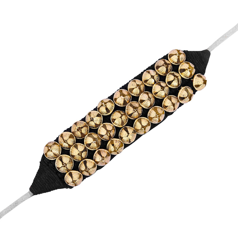 Dancing Bells Anklet Ghungroo with Colored Cushion Pad 3 Line with (30+30) Bells Best For Indian Classical Dance, Indian Style Brass Ankle Bells (BLACK) BLACK