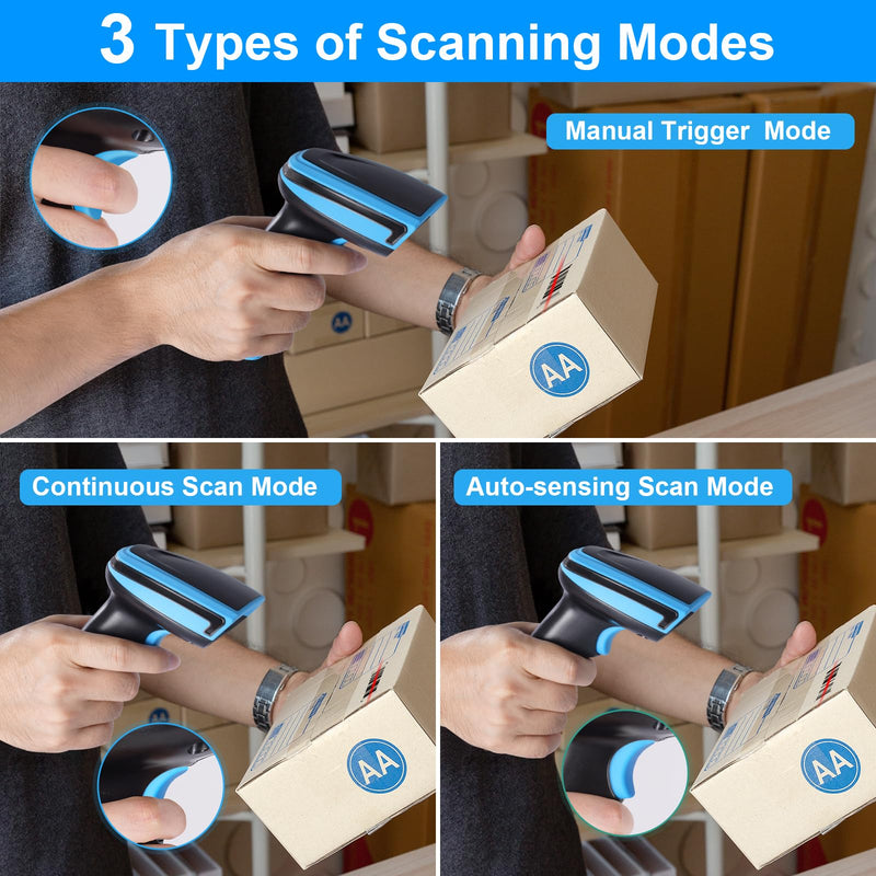 [AUSTRALIA] - Barcode Scanner Wireless, 1D Laser Barcode Reader with Stand 2.4G Wireless & USB Wired Connection 2 in 1 Plug and Play Handheld Bar Code Scaners 1D Blue 