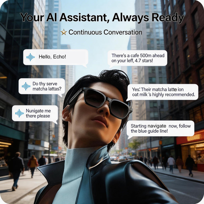 Smart Glasses with Camera, 4K HD Video, 1080P Video Recording & Photo Capture, Open-Ear Bluetooth Audio, AI Translation & Voice Assistant, Dual Lens Wearable Sunglasses for Travel Sports