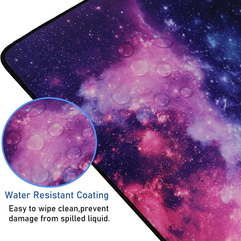 Gaming Mouse Pad, 31.5x15.7x0.12 inch Waterproof Computer Keyboard Mouse Mat Non-Slip Mousepad Rubber Base and Stitched Edges for Game Players, Office, Study, Esports Pros, Home, Desktop galaxy