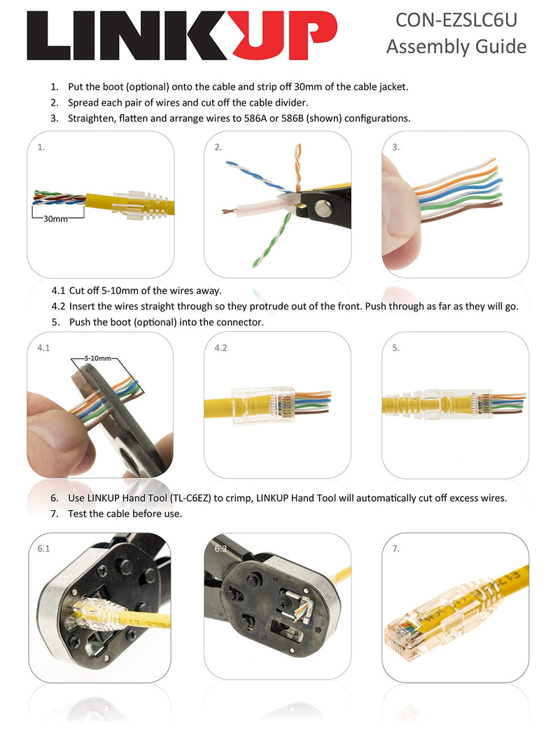 LINKUP Cat6 RJ45 Pass Through Connectors | Self-Protective Curved Unbendable Latch - No Boot Required | Durable, Space-Saving Ethernet Ends for Solid & Stranded Cable | Performance RJ45 Termination Clear 100pk