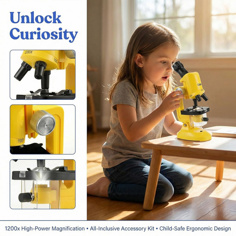 [AUSTRALIA] - Little World Microscope for Kids, 100x 400x and 1200x Science Kits for Kids Age 5-7 Age 8-12, Microscope Beginner Kit with LED, Learning Resources Toys, Science Experiment STEM Kits for Boys Girls 