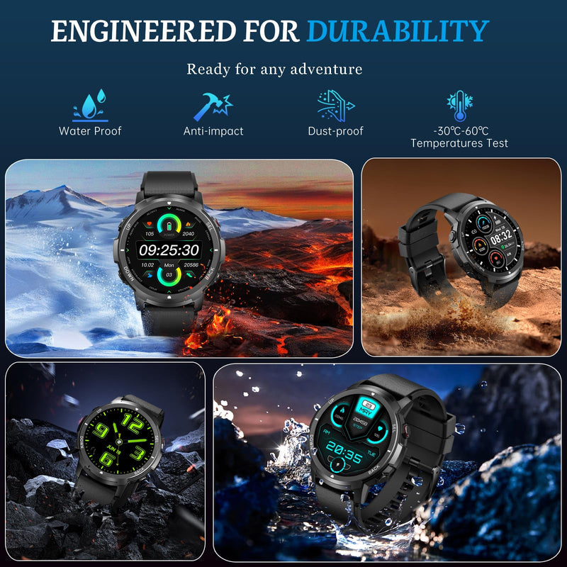 Smart Watch for Men- Bluetooth Call, 2025 Military Waterproof Fitness Sleep Tracker Watch with 110 Sports Modes, Smartwatch for Samsung Android iPhone iOS Compatible Black 1.39