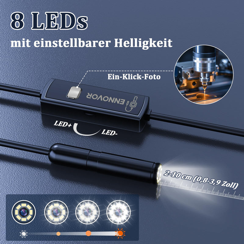 Ennovor Endoscope Camera with Light, 1920P HD Inspection Camera, Channel Camera 7.9mm with 8 LED Light, Waterproof IP67 Tube Camera, No WiFi, for Android & iOS, for Cars | Pipes | Machinery (5M) W401