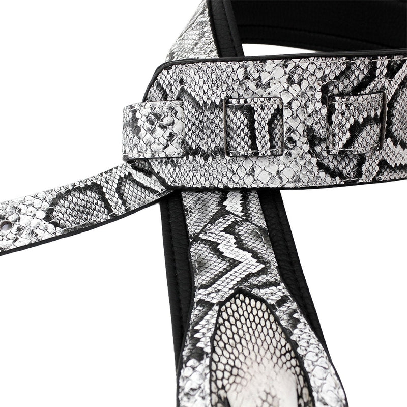 [AUSTRALIA] - Walker & Williams SF-03 White & Black Textured Snake Pattern Guitar Strap with Snakehead 