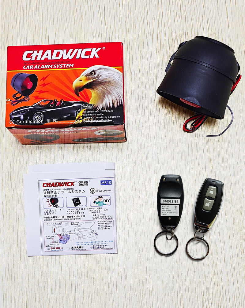 CHADWICK Vehicle Security Alarm, 7-Level Sensitivity, M810-8110 | A wired siren, adjustable vibration response and two remotes provide practical security for compatible 12V vehicles CW-8110