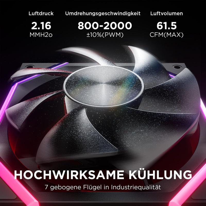 AsiaHorse RGB PC Fan 120 mm Case Fan [Pack of 3] [HDB] 61.5 CFM/2000 RPM/2.16 MMH2O ARGB Fan 5V3PIN ARGB and 12V4PIN PWM Fan, 50,000 Hours Life Nyota-A12-Black 120MM–Vorwärts black