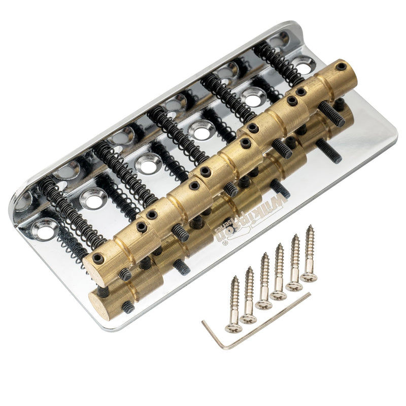 Wilkinson 72mm (2-53/64 Inch) 5-String Bass Bridge Vintage Brass Saddles for Precision/Jazz Bass, Chrome