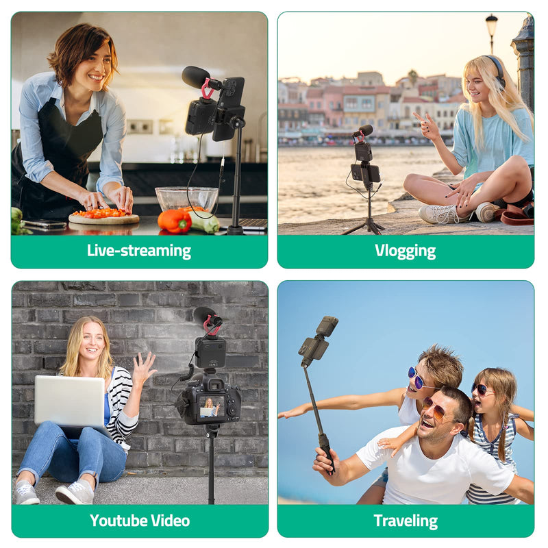 Smartphone Video Vlogging Kit with LED Light, Phone Holder, Microphone, Tripod, Carry Bag, TECELKS YouTube Starter Kit for iPhone/Android, Content Creator Kit for Video Recording Vlogging