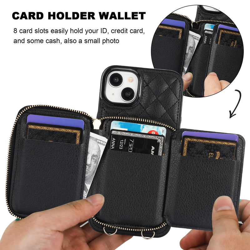Bocasal A Stylish Crossbody Wallet Case for iPhone 15 Plus + A Leather Lipstick Case Holder