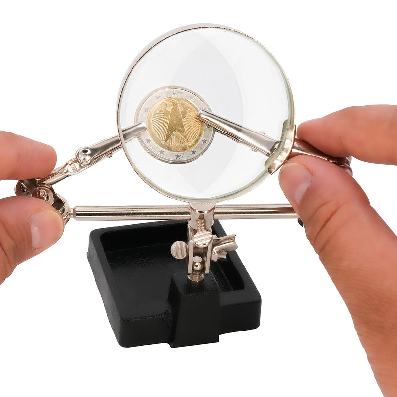 BIGtec Third Hand with Magnifying Glass Helping Hand Precision Mechanics Soldering Aid Soldering Accessories Soldering Tool with Interchangeable Clamps Crocodile Clips
