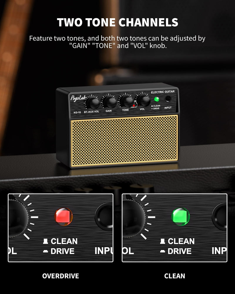Mini Guitar Amp 10W, Rechargeable Guitar Amp for Electric Guitar, Bluetooth Guitar Amp with Clean Overdrive Tone for Practice Black Yello