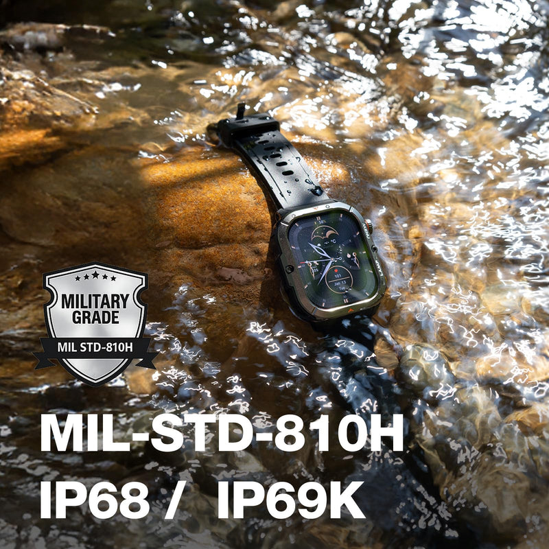 AGM L3 Rugged Smart Watch, 1.95" AMOLED, 70-Lumen Flashlight, Wrist Calls | Built for Work, Trails and Daily Knocks, 5ATM Fitness Tracker, Custom Faces, Heart Rate SpO2 Sleep Monitor for iOS & Android One Size