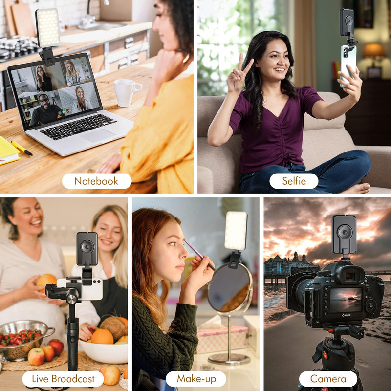 Selfie Light, Long Time Rechargeable Clip Video Light, Upgraded Cell Phone Light, Adjusted 5 Light Modes, Portable LED Light, Selfie Light for Phone, Camera, Laptop, iPad, TikTok, Video Vlog