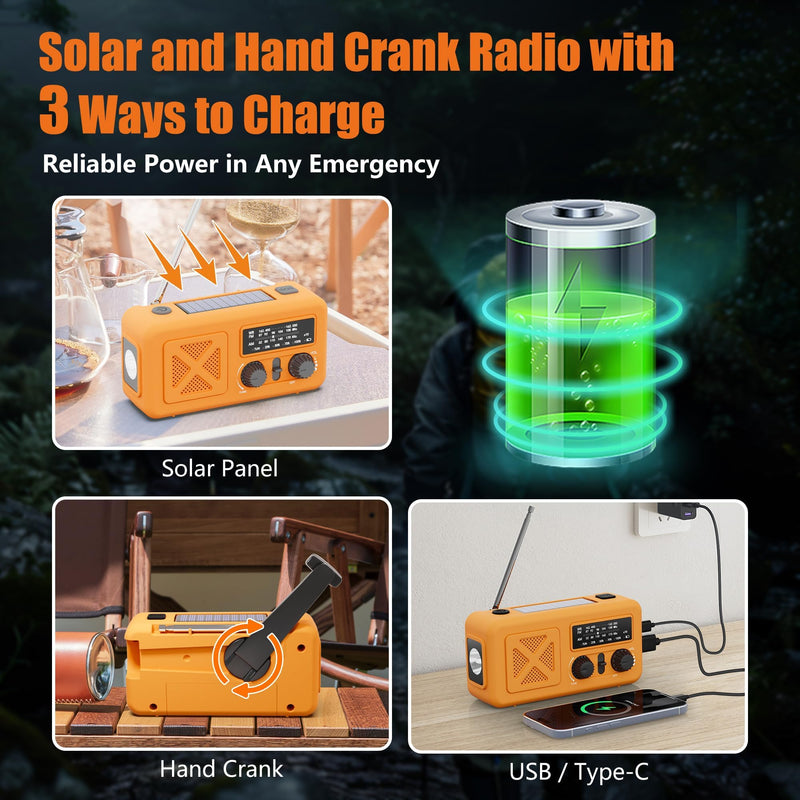 [AUSTRALIA] - Emergency Radio Hand Crank Solar, 5000mAh/18500mWh Emergency Weather Radio, Solar Crank Radios with NOAA/AM/FM, Thermal Blanket, Paracord Bracele, for Outdoor & Home Orange 5000mAh Emergency Kit 