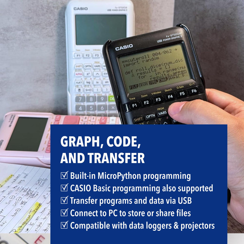 Casio fx-9750GIII Graphing Calculator, Python Programming, Black | Natural textbook display with Python programming; ideal for exams, STEM & advanced math