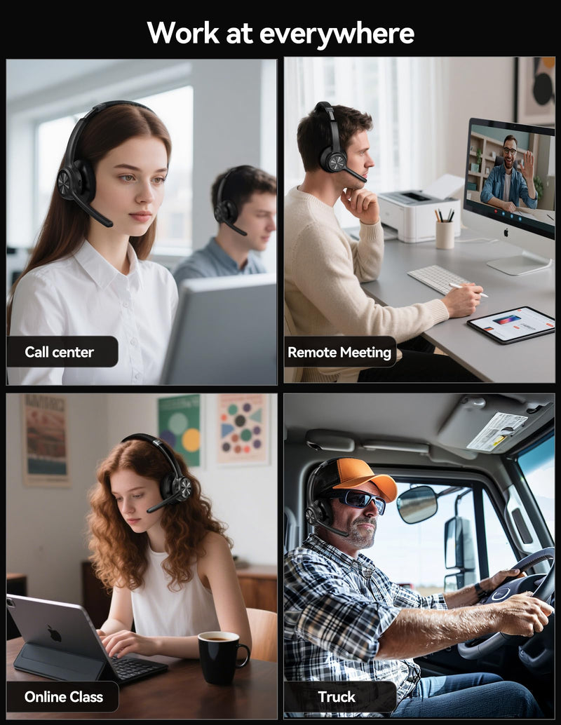 [AUSTRALIA] - TECKNET Trucker Bluetooth Headset, Wireless Headset with Mic for Work, V5.2 Bluetooth Headphones with AI Noise Cancelling Microphone, 60H Battery, On-Ear Headphones for Call Center, Office, Drivers Black 