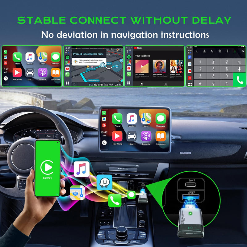 Wireless Carplay Adapter for Apple, 2024 Upgrade Bluetooth Carplay Convert Wired to Wireless, Carplay Wireless Adapter for iPhone Apple Dongle iOS10+, Carpaly for Cars Keeps Fastest Stable in 2016+Car Mini