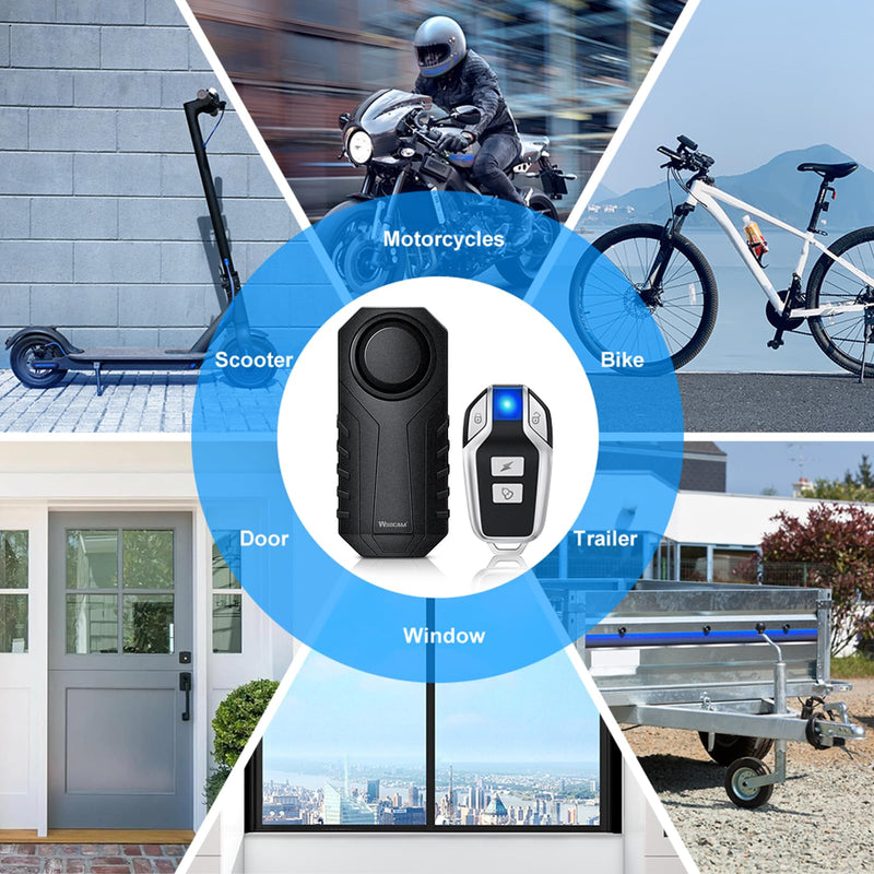 WSDCAM Bike Alarm with Remote 2 Pack, 113dB Loud Anti Theft Vibration Sensor Alarm Systems for Electric Bike Motorcycle Golf Car Trailer Mailbox Garage Door Waterproof Home Security Bike Accessories 2 packs