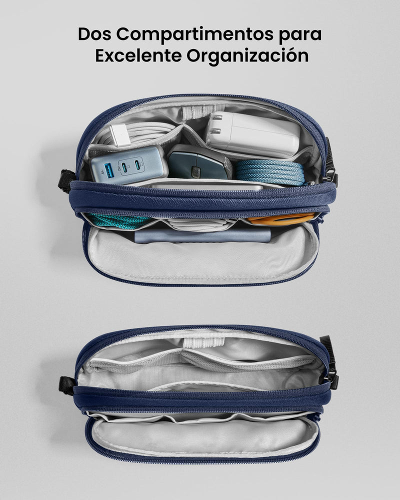 tomtoc Electronic Organizer Travel Case, Water Resistant Dual Compartment Tech Pouch Cable Organization Storage Bag for Charger, Cord, Phone, Hard Drive, Power Bank, Accessories Travel Essentials Navy Blue M