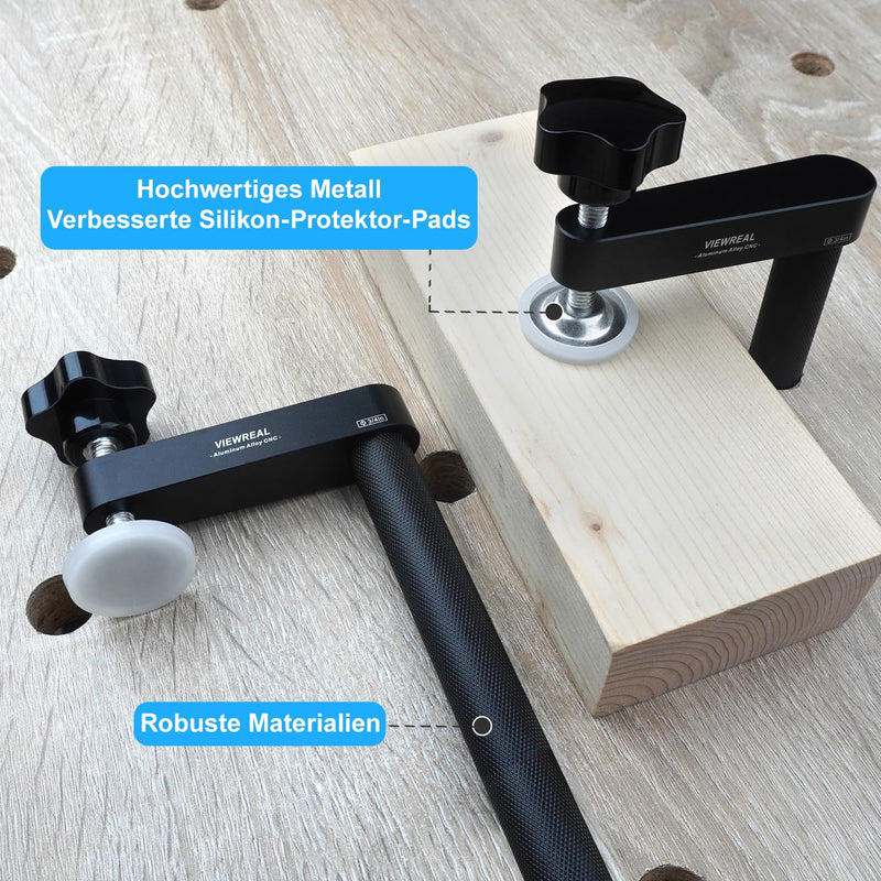Pack of 2 Extended Hold-Down Brackets 20 mm Bench Hooks for Woodworking Workbench, Hold-Down Workbench, Adjustable Aluminium Alloy 20mm Black