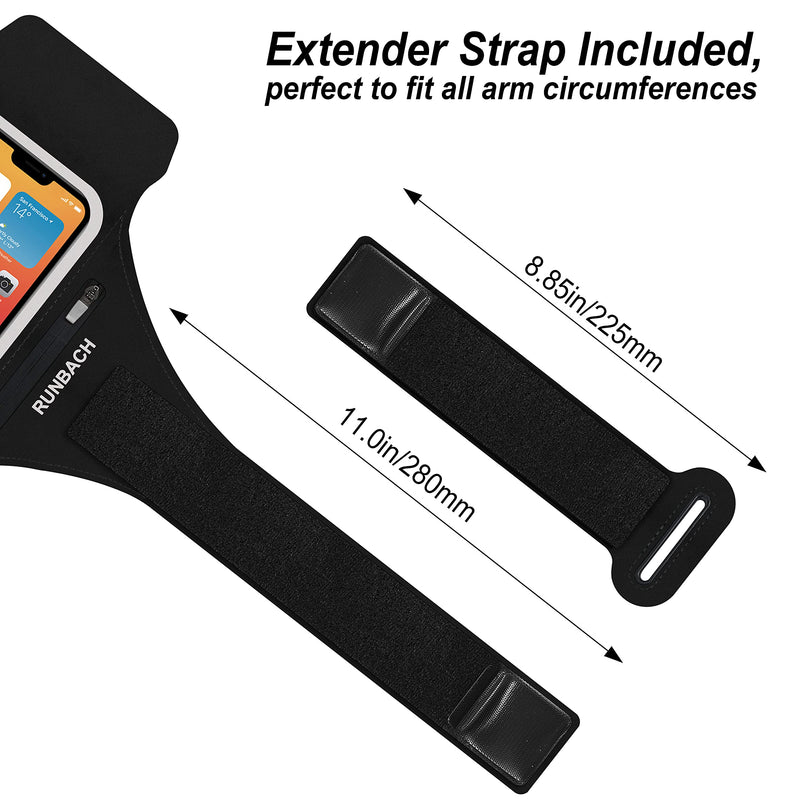 Armband for iPhone 15/15 Pro/14/14 Pro/13/13 Pro/13 Mini/12/12 Pro/12 Mini/11/11 Pro/XR/XS/X/SE/8/7/6,Water Resistant Sport Armband with Zipper Slot for Airpods and Car Key (Black) Black