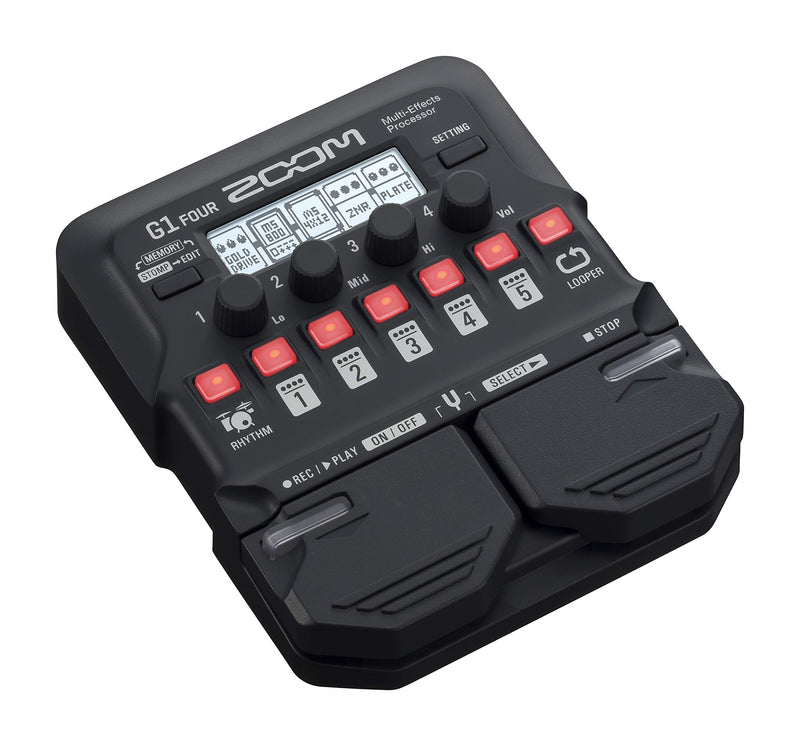 Zoom G1 FOUR Guitar Multi-Effects Processor Pedal, With 60+ Built-in effects, Amp Modeling, Looper, Rhythm Section, Tuner, Battery Powered