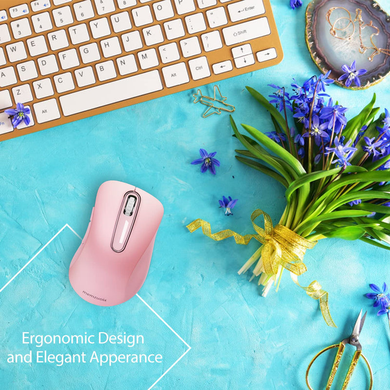 memzuoix 2.4G Wireless Mouse, 1200 DPI Mobile Optical Cordless Mouse with USB Receiver, Portable Computer Mice Wireless Mouse for Laptop, PC, Desktop, MacBook, 5 Buttons (Pink) Pink