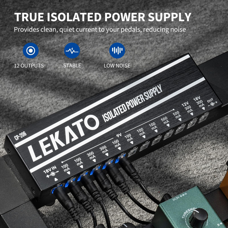LEKATO Guitar Pedal Power Supply, True Isolated Pedal Power Supply with 12 Ports, Guitar Pedal Power DC Output 9V 12V 18V, Short Circuit Protection for Effect Pedals