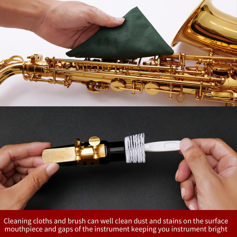 [AUSTRALIA] - Saxophone Cleaning Care Kit: Mouthpiece&Dust Brush, Cleaning Cloth,Swabs,Necking Swab,Finger Rest,Cork Grease, Key Oil,Mouthpiece Pad – Sax Cleaning Kit for Professional players, Students 