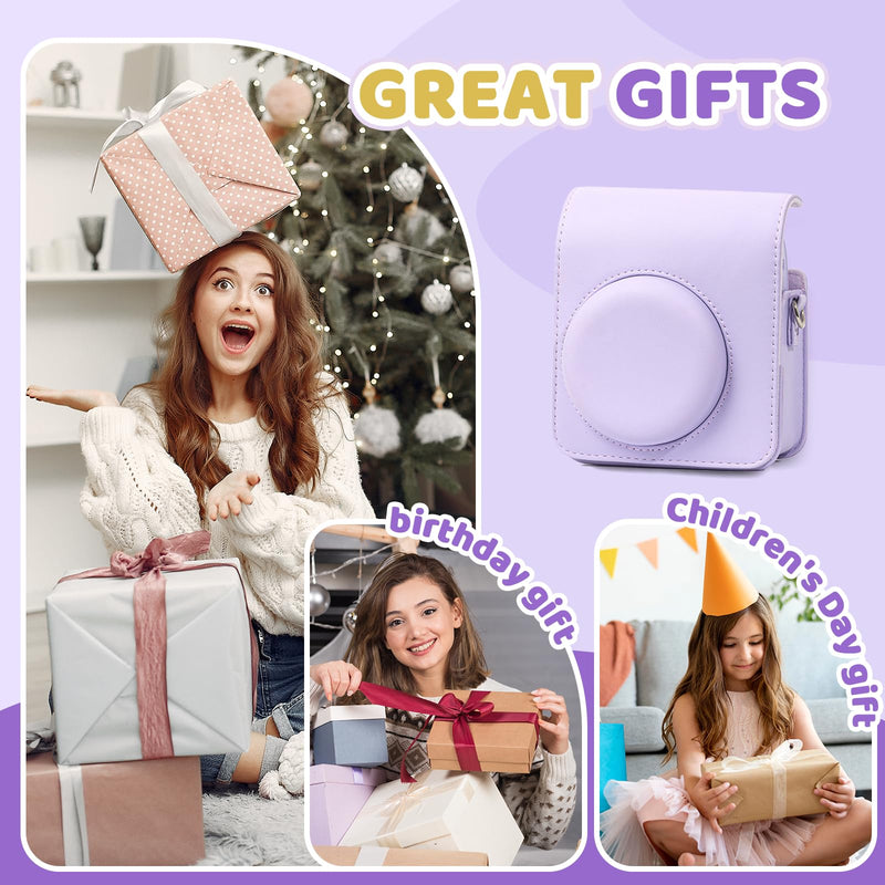 Instant Mini 13 Case for Fujifilm Instax Mini 13 12 Camera, PU Leather Protective Camera Bag with Pocket & Adjustable Shoulder Strap (Dreamy Purple) - Case Only Dreamy Purple