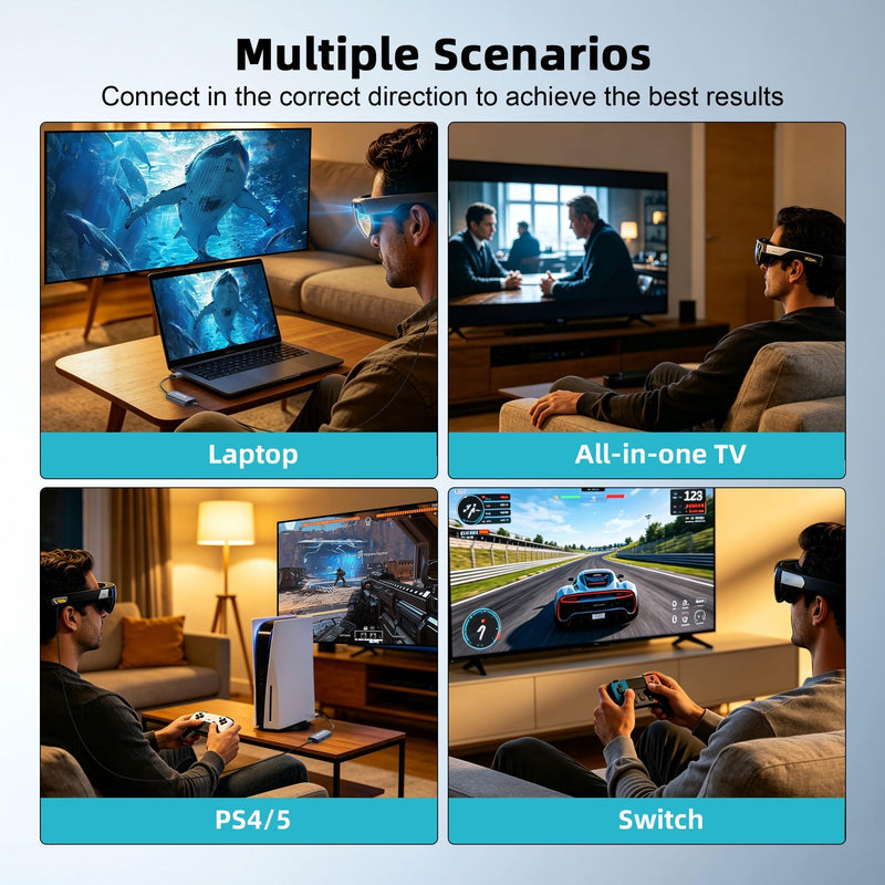 HDMI to USB C Adapter 4K@60Hz for AR Glasses, HDMI Male to USB C Female for XREAL One/Air 2 Pro, VITURE Pro, RayNeo Air 2s, Rokid Max, Switch 2/1, Steam Deck, PS5/4, Xbox, ROG Ally, Portable Monitor