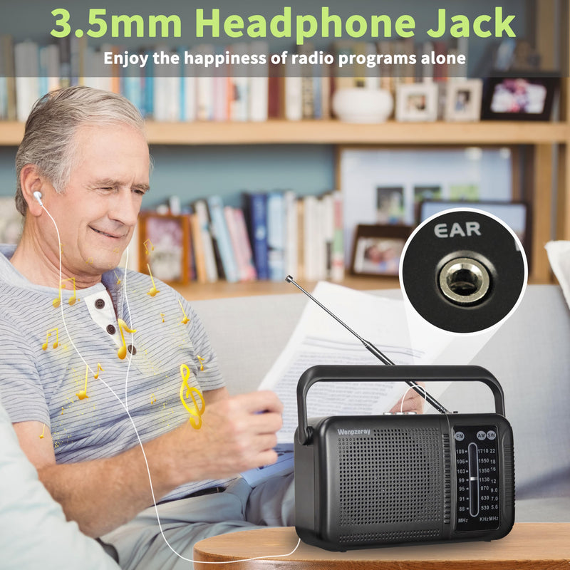 Portable AM FM Shortwave Transistor Radio, Retro Bluetooth Speaker Excellent Reception, Support TF Card/USB Play, Large Dial Battery or USB Powered Easy to Use Indoor, Outdoor, Travel & Storms