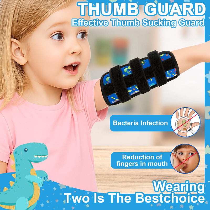 2 PCS Thumb Sucking Deterrent, Blue Dinosaur Thumb Guard for Kids Toddlers Nail Biting Treatment, Anti Nose Picking, Scratching Face, Elbow Immobilizer for Boys Girls, Finger Sucking Prevention
