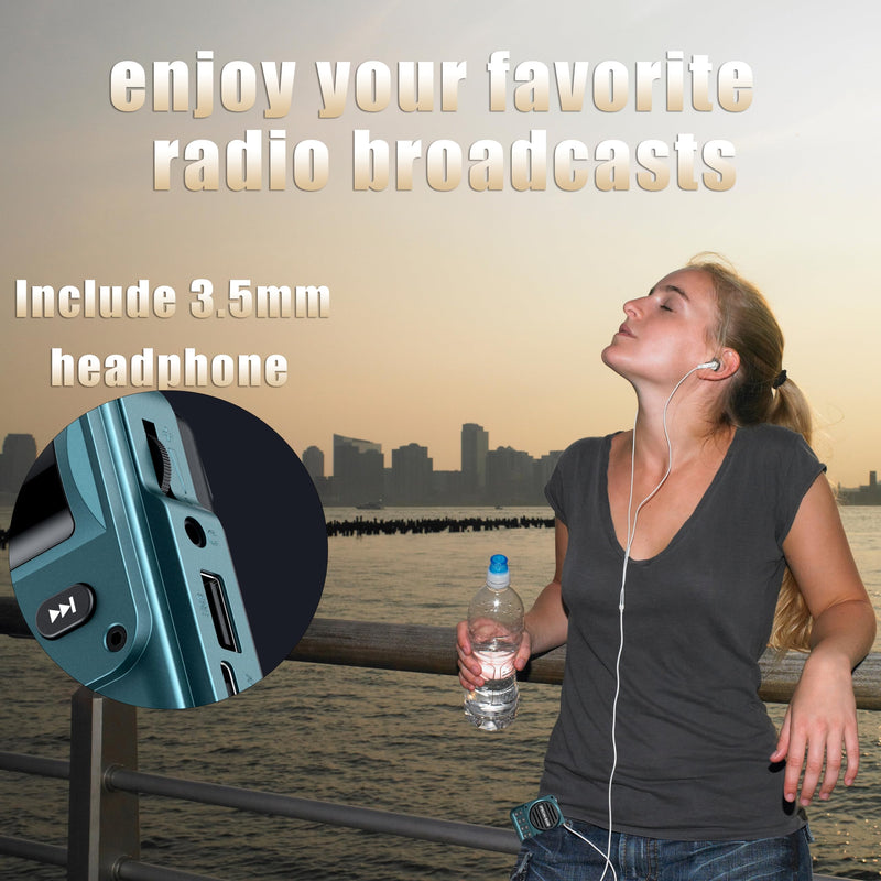 Pocket Radio FM USB-C Charging 2000mAh Rechargeable Excellent Reception Clear Speaker and Headphone Jack,LCD Screen,FM Radio for Walk/Jogging/Gym, Bluetooth/TF.(NO AM) (Turquoise) Turquoise