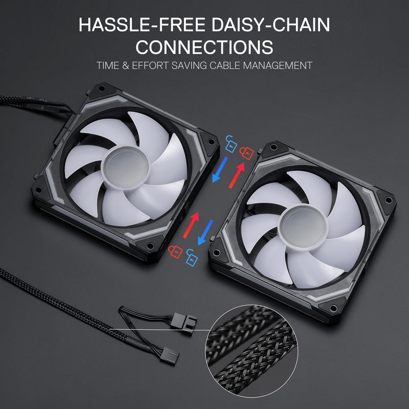Redragon GCF012 Standard 120mm PC Case Fan, Daisy-Chain Connection, 5V 3Pin ARGB Lighting, 4 Pin PWM Case Fan, for Radiator/Computer Case Cooling, 120x120x25mm, 3 Pack, Black Standard Blade Fan