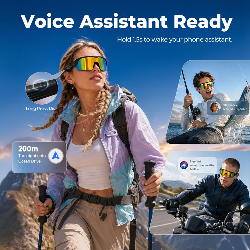 Bluetooth Cycling Glasses, Hands-Free Open-Ear Audio Sunglasses Yellow