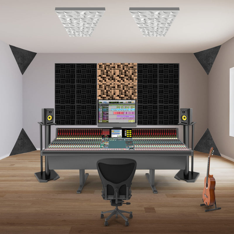 4 Pack Bass Traps for Ceiling Corner 16.5" Triangle 12" Depth Triangular Pyramid Acoustic Foam Bass Trap Sound Proofing for Home Studio Booth Low to High Frequency Sound Absorption Foam Triangular Pyramid Bass Traps