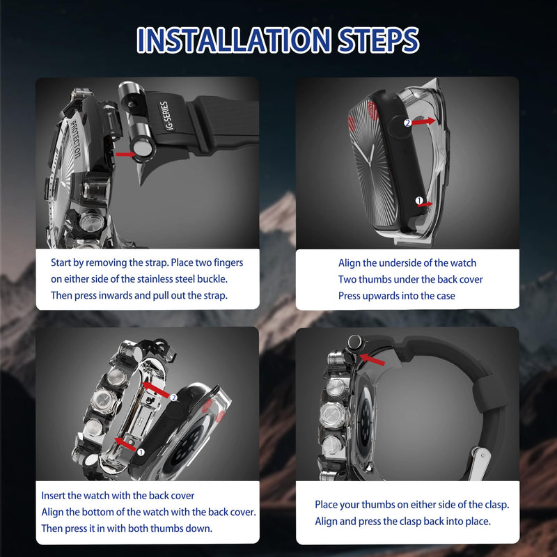 iG-3200 Rugged Case with Band for Apple Watch Series 10/11 46mm,Shockproof Bumper Cover Silicon Strap for iWatch 10/11 46mm Full Protective Cover for Men Silvery