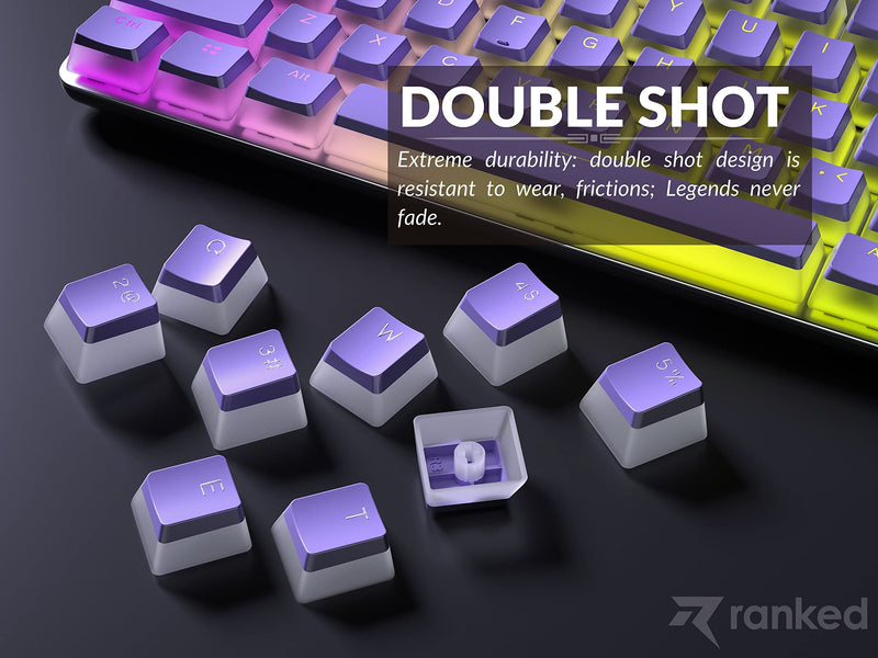 Ranked Pudding PBT Keycaps | 112 Double Shot Translucent ANSI US & ISO Layout | OEM Profile for RGB Mechanical Gaming Keyboard (Lavender) 112 Keys Lavender