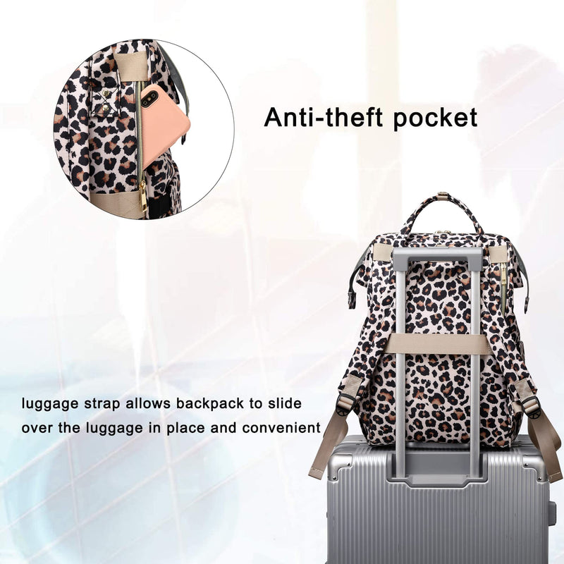Leopard Women Laptop Backpack, College School Backpack Bookbag 15.6 Inch Computer Backpacks for Work Business Travel Leopard