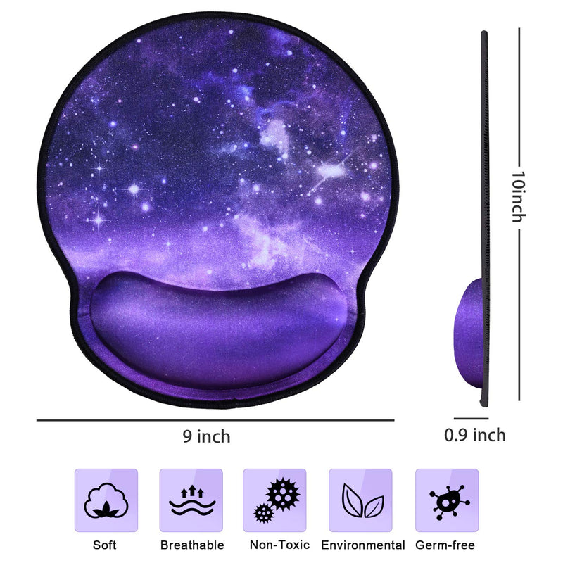Mouse Pads with Wrist Support,Ergonomic Mouse Pad for Women,Wrist Rest Mouse Pad for Laptop Computers,Non Slip Memory Foam Mousepad Stitched Edges,Home Working Office ,Purple Starry Sky Purple Dream Starry Sky
