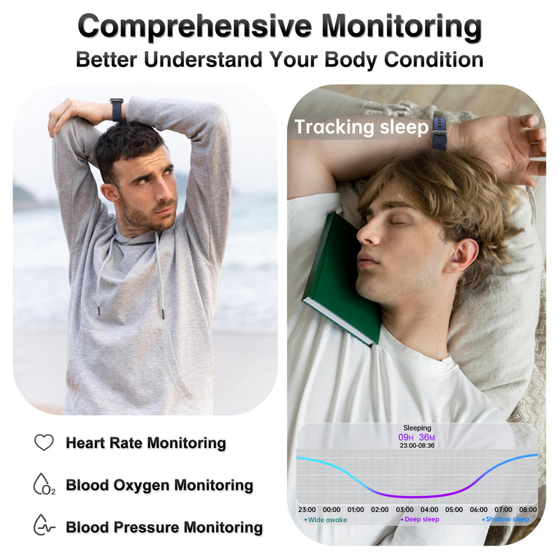 Fitness Tracker, Smart Watches for Women Men with 24/7 Heart Rate/Blood Pressure/Blood Oxygen Monitor, Sleep Tracker, Calories&Step Counter, IP68 Waterproof Health Activity Trackers for Android&iPhone