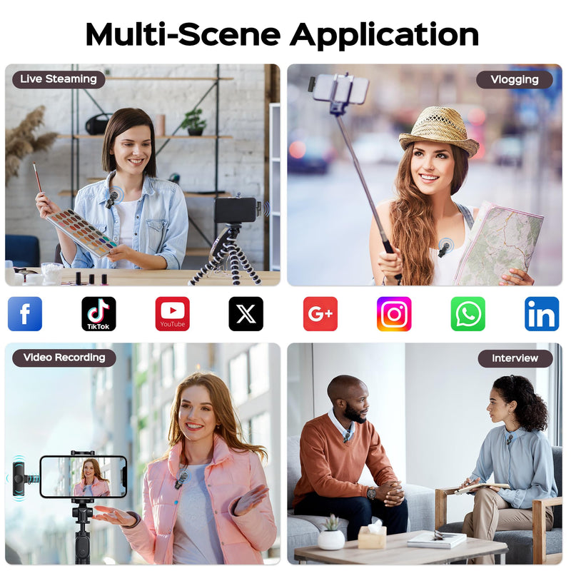 2 Packs Wireless Lavalier Microphone for iPhone 15/iPad/Android/Phone/PC/Laptop, Plug-Play Mini Mic with Noise Reduction, Lapel USB C Microphone for Video Recording, Interview, Vlogging 2-Pack